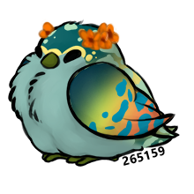 A floofy birb that is wearing an orange flower crown.