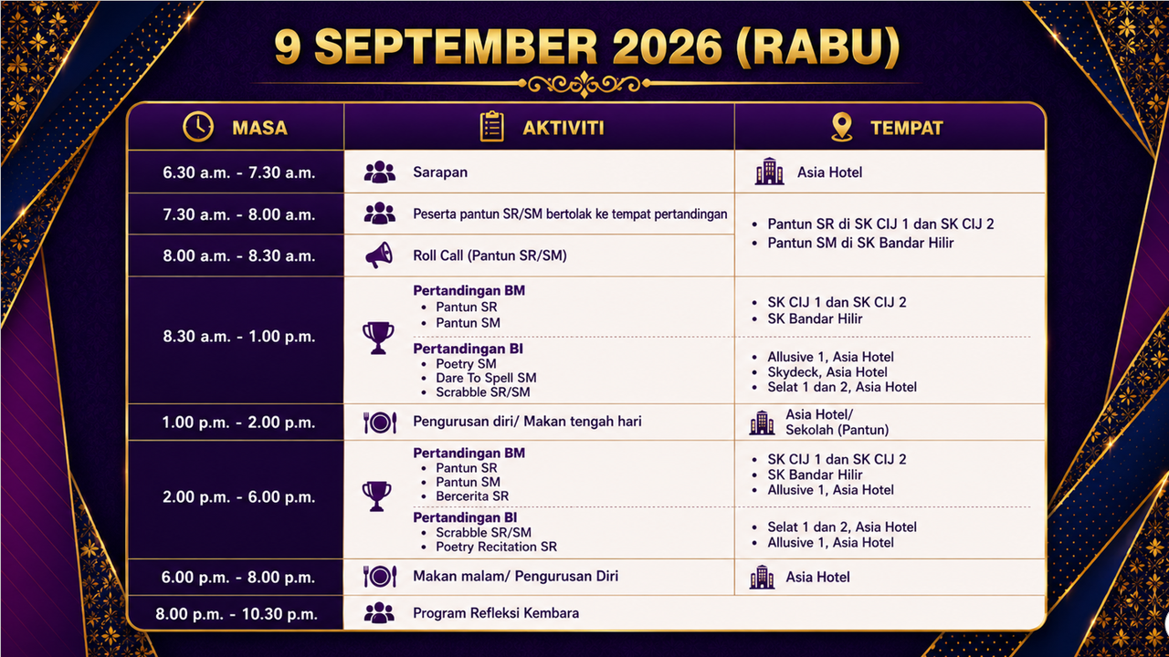Jadual Pertandingan Rabu