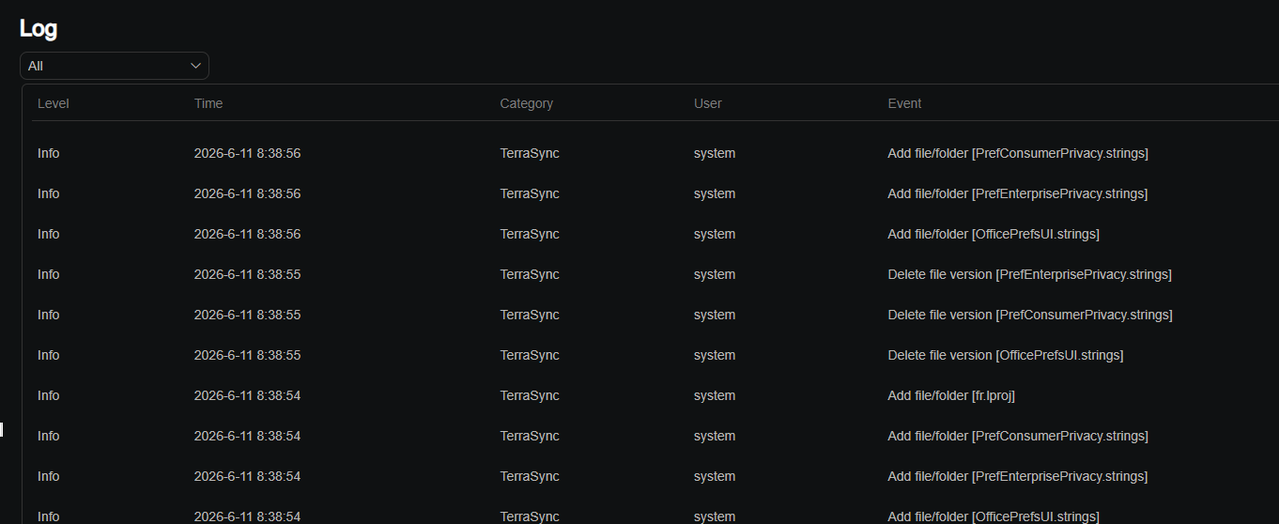terrasync 830 log
