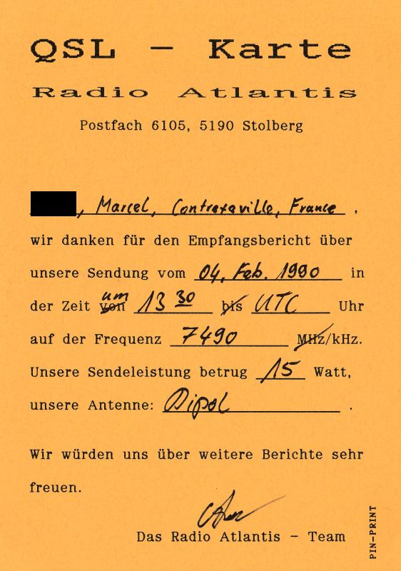 QSLs stations pirates HF allemandes avant 2000 QSL-R-ATLANTIS-90-verso