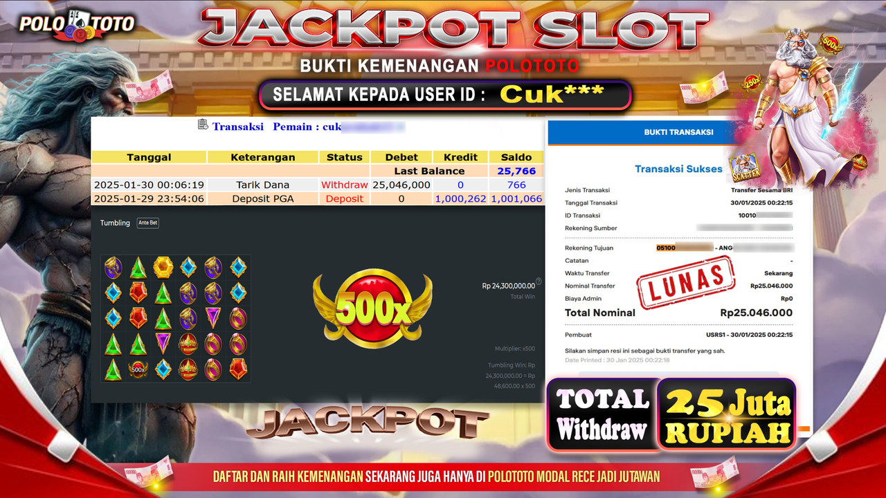 POLOTOTO JACKPOT SLOT GATES OF OLYMPUS 1000 Rp.25,046.000,-