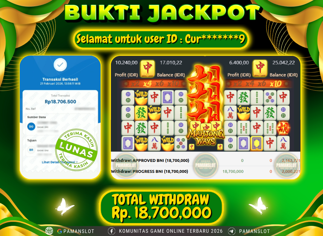 PAMANSLOT JACKPOT Game PG - Mahjong Ways  Rp.18,700,000- LUNAS