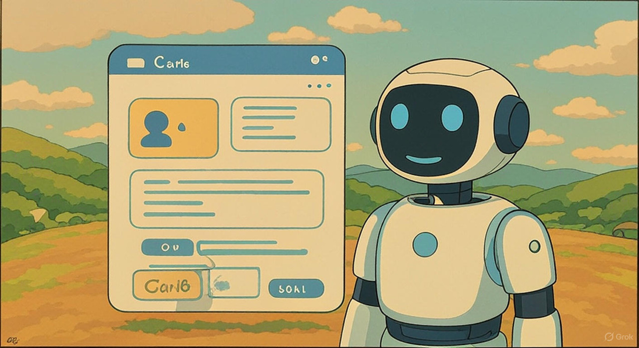 AI robot with chat interface for social media marketing in nature setting