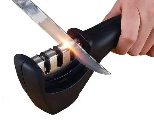 Kitchen Knife Sharpener - 3-Slot Knife Sharpening Tool for Ceramic Knife and Steel Knives - (Black) (R513)