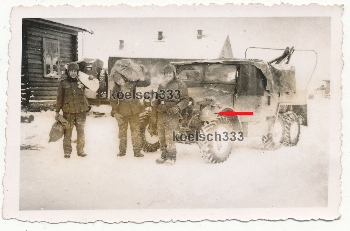 Foto englischer Kranwagen Jeep LKW Wehrmacht Beute Bär Kennung Ostfront Winter !
