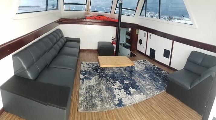 Cap Ferrat 48 ft boat charter Cancun - Panoramic view showing spacious deck perfect for Isla Mujeres tours