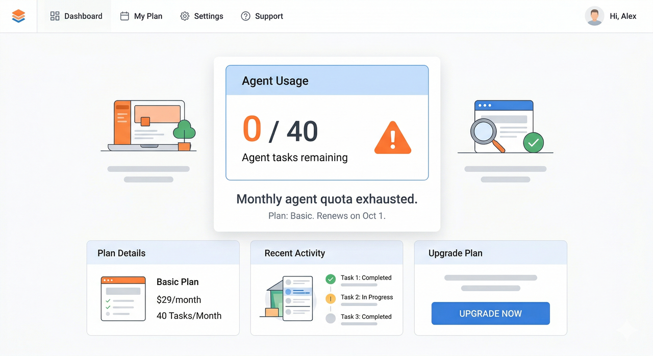 ChatGPT agent quota exhausted — agent tasks remaining 0 of 40