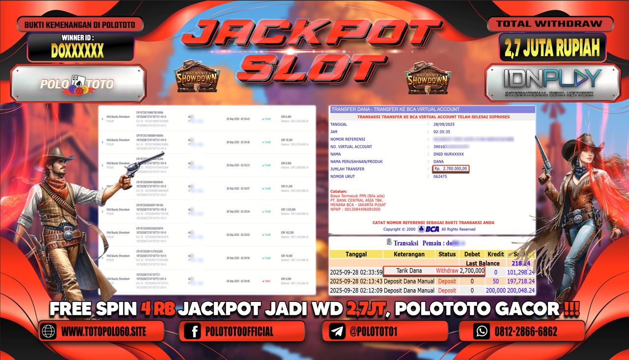 POLOTOTO JACKPOT SLOT WILD BOUNTY SHOWDOWN Rp.2.700.000,- LUNAS