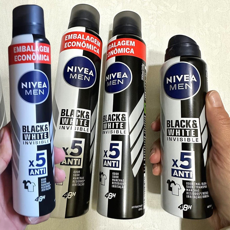 NIVEA MEN Desodorante Antitranspirante Aerossol Invisible Black & White 200ml – Proteção eficaz de 48 horas contra suor e mau odor, elimina 99,9% das bactérias e evita manchas em roupas