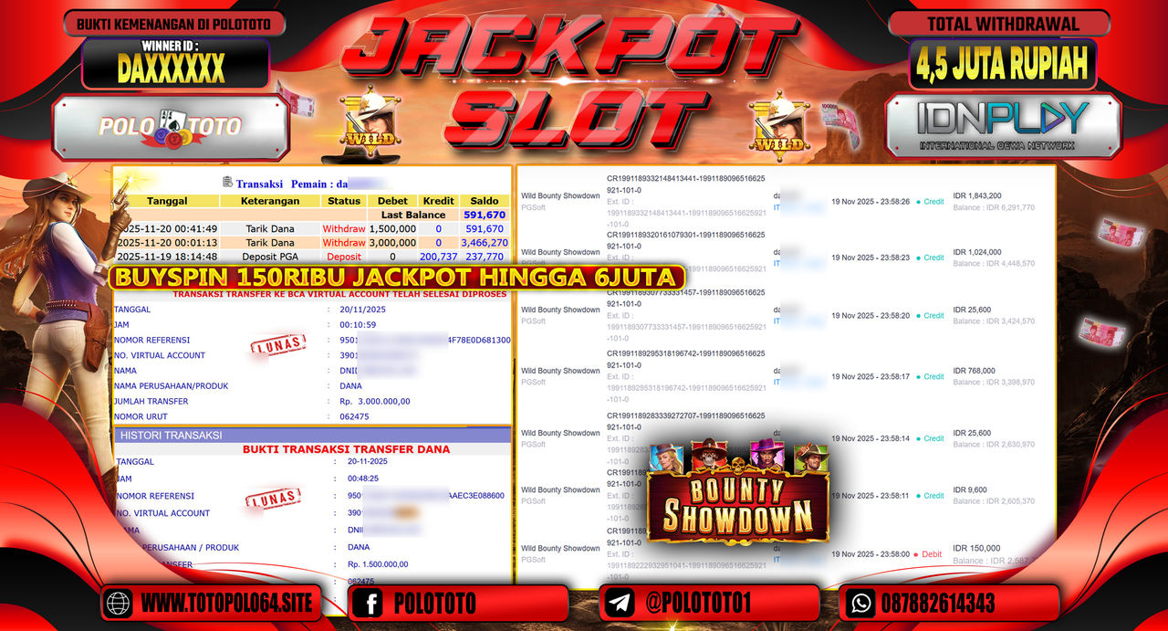 POLOTOTO JACKPOT SLOT WILD BOUNTHY SHOWDOWN Rp.4.500.000,- LUNAS