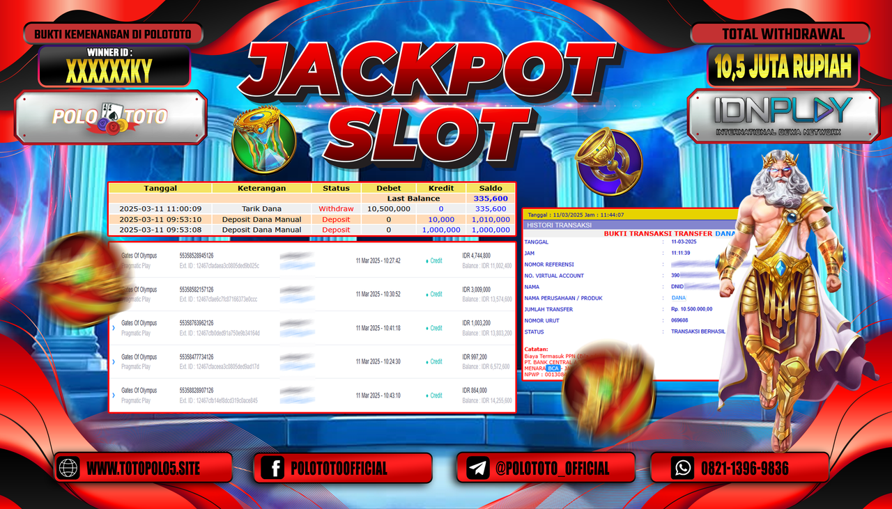 POLOTOTO JACKPOT SLOT GATES OF OLYMPYS Rp.10.500.000,-