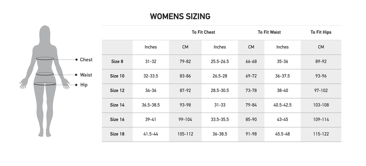 Madison Womens Size Chart