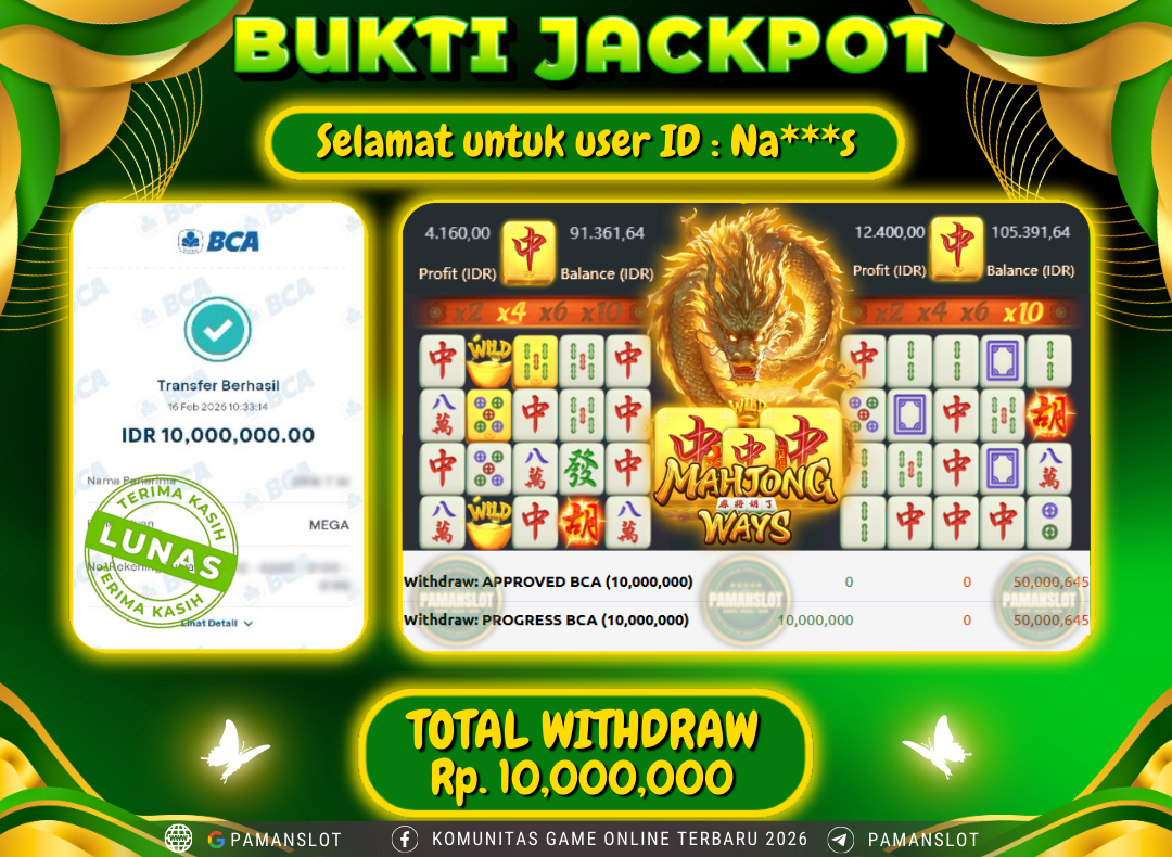 PAMANSLOT JACKPOT Game PG - Mahjong Ways Rp.10,000,000- LUNAS