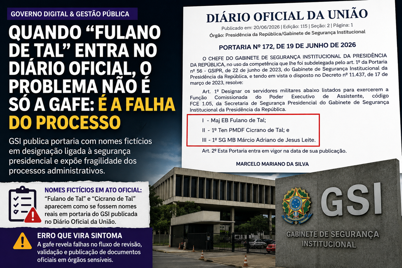Quando “Fulano de Tal” entra no Diário Oficial, o problema não é só a gafe: é a falha do processo