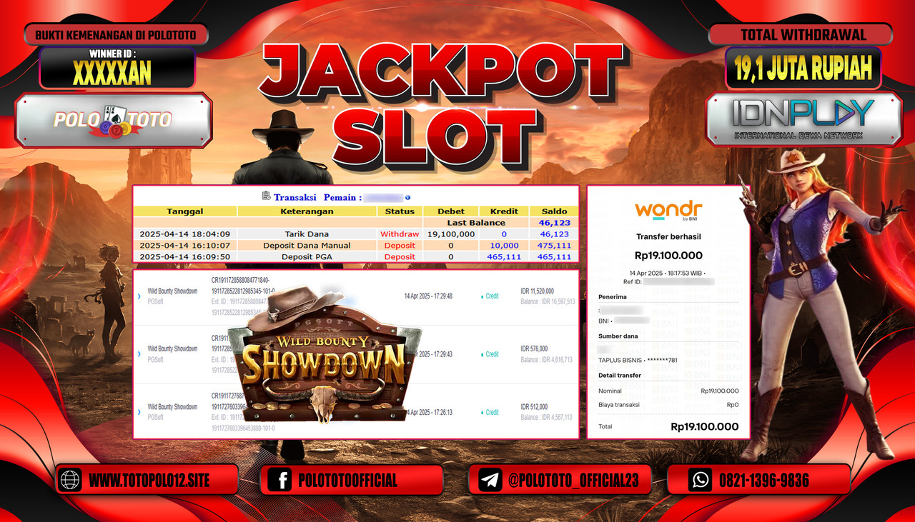 POLOTOTO JACKPOT SLOT WILD BOUNTY SHOWDOWN Rp.19.100.000,-