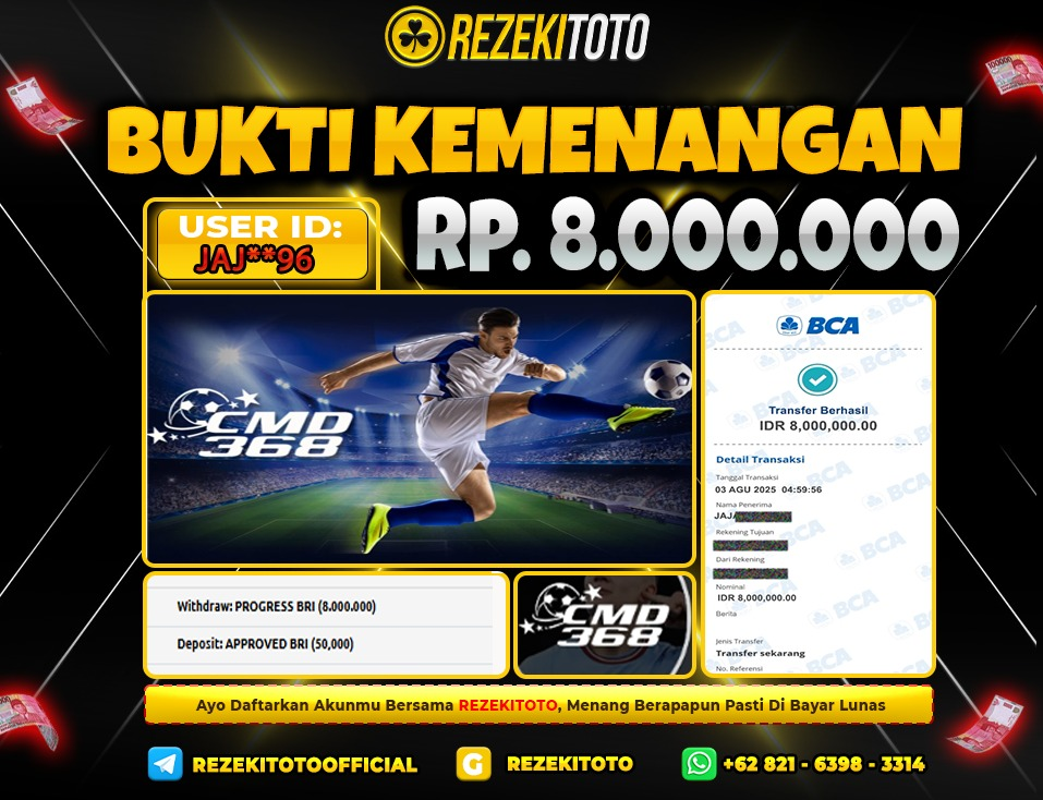BUKTI KEMENANGAN 3 AGUSTUS 2025 CMD 368 8 JUTA 