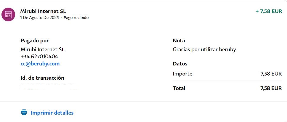 112º Pago de Beruby de 7.58 Euros Beruby112-Pago010823