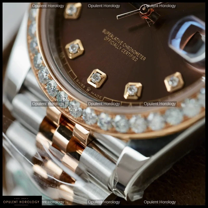 Rolex Datejust 41 Chocolate Dial Moissanite Diamond Bezel Jubilee