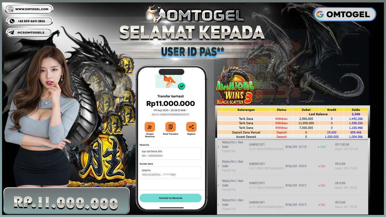 OMTOGEL JACKPOT PRAGMATIC PLAY MAHJONG WINS 3 - BLACK SCATTER 11 JUTA DI BAYAR LUNAS ,-