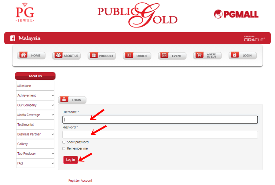 login akaun public gold