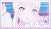 Mizuki stamp with a pink heart and bow on the bottom right side