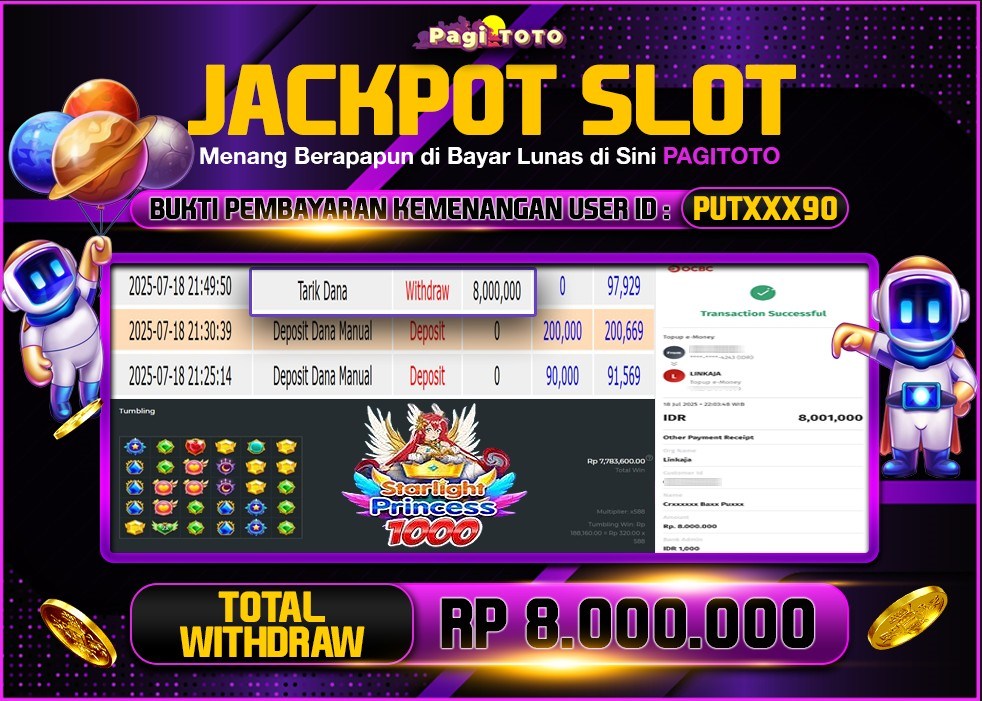 HAPPY JACKPOT MEMBER PAGITOTO SLOT STARLIGHT PRINCESS 1000 Rp 8.000.000-, - LUNAS