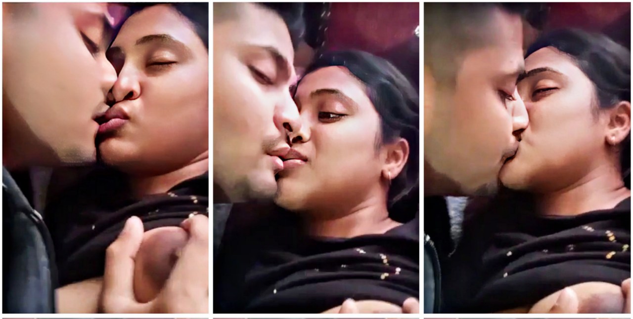 Hot girlfriend kissing and licking her boobs
