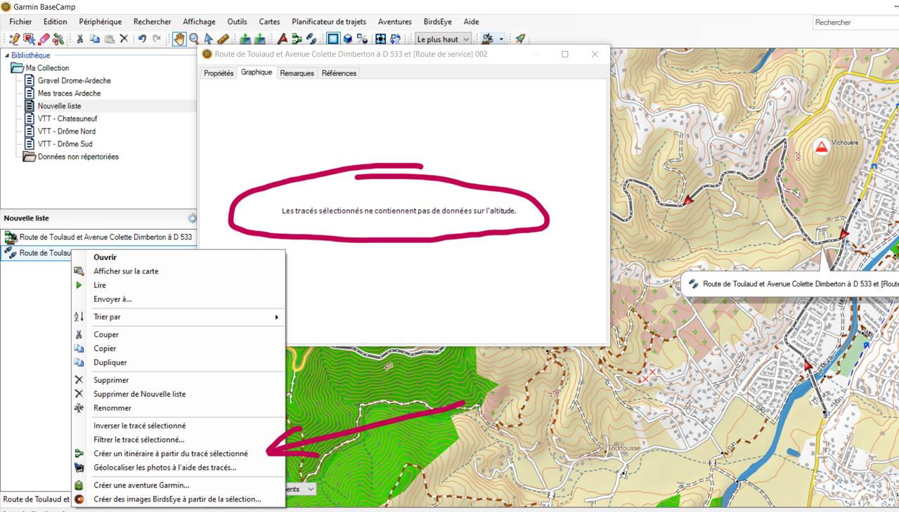 Tracé dans Base Camp