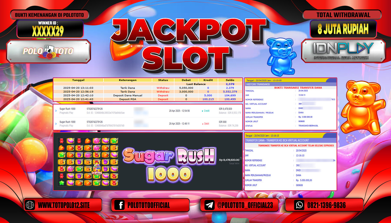 POLOTOTO JACKPOT SLOT SUGAR RUSH 1000 Rp.8.050.000,-