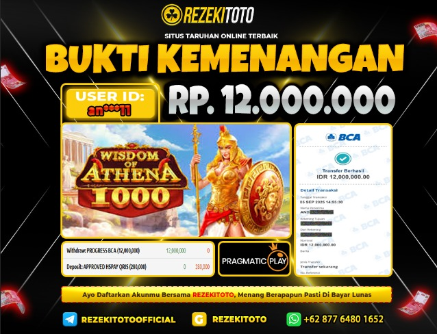 BUKTI KEMENANGAN 5 SEPTEMBER 2025 WISDOM OF ATHENA 1000 12 JUTA 