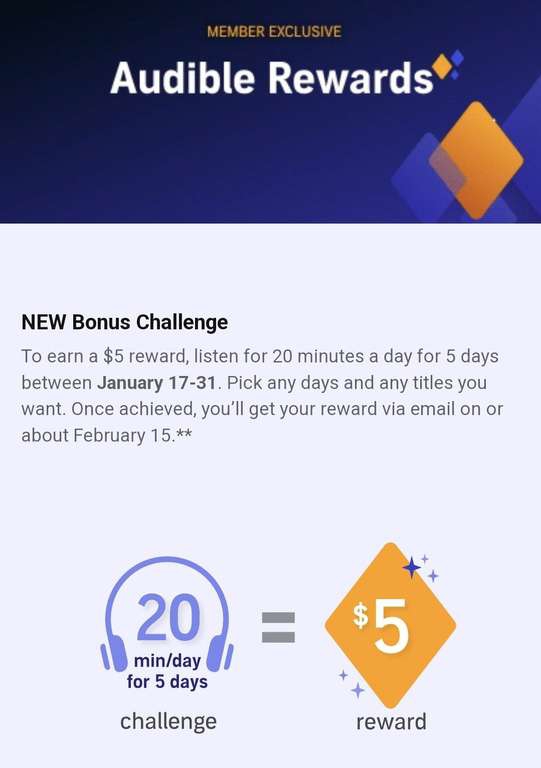 Audible: $93 pesos (5 usd) de regalo por escuchar Audible 20 minutos al día por 5 días | solo para miembros premium plus y silver plan