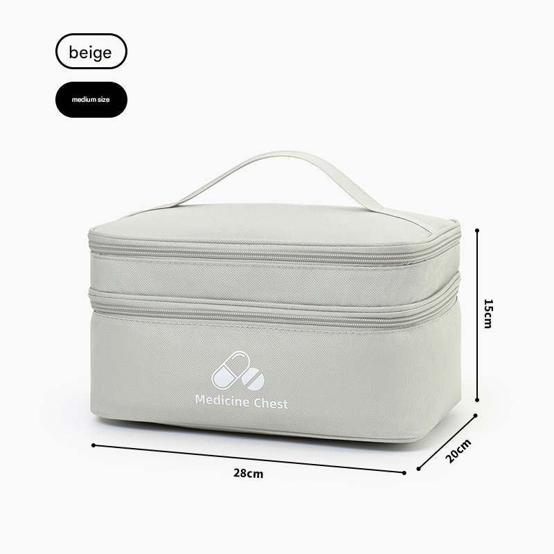 Beige Medium Double-Layer Medicine Organizer – Portable First Aid Storage Case with Multiple Compartments for Home & Travel