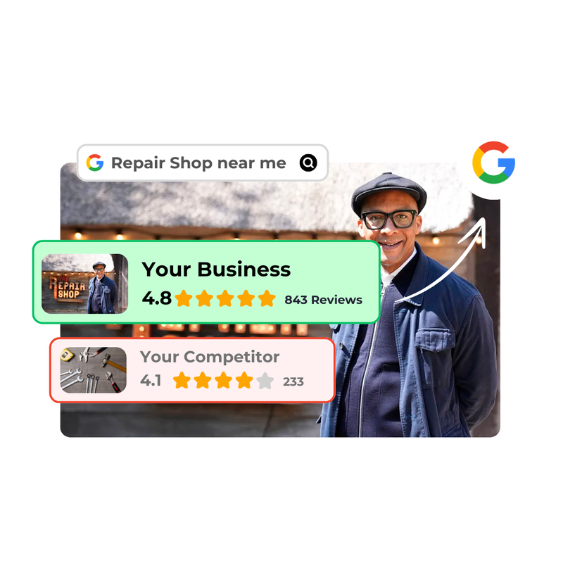 Happy business owner seeing Eazy Reviews results