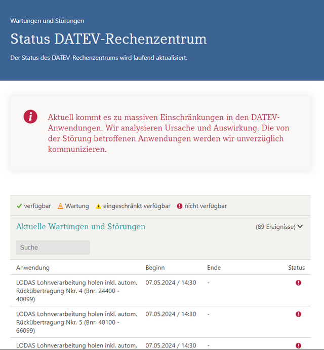 DATEV-Rechenzentrum Status