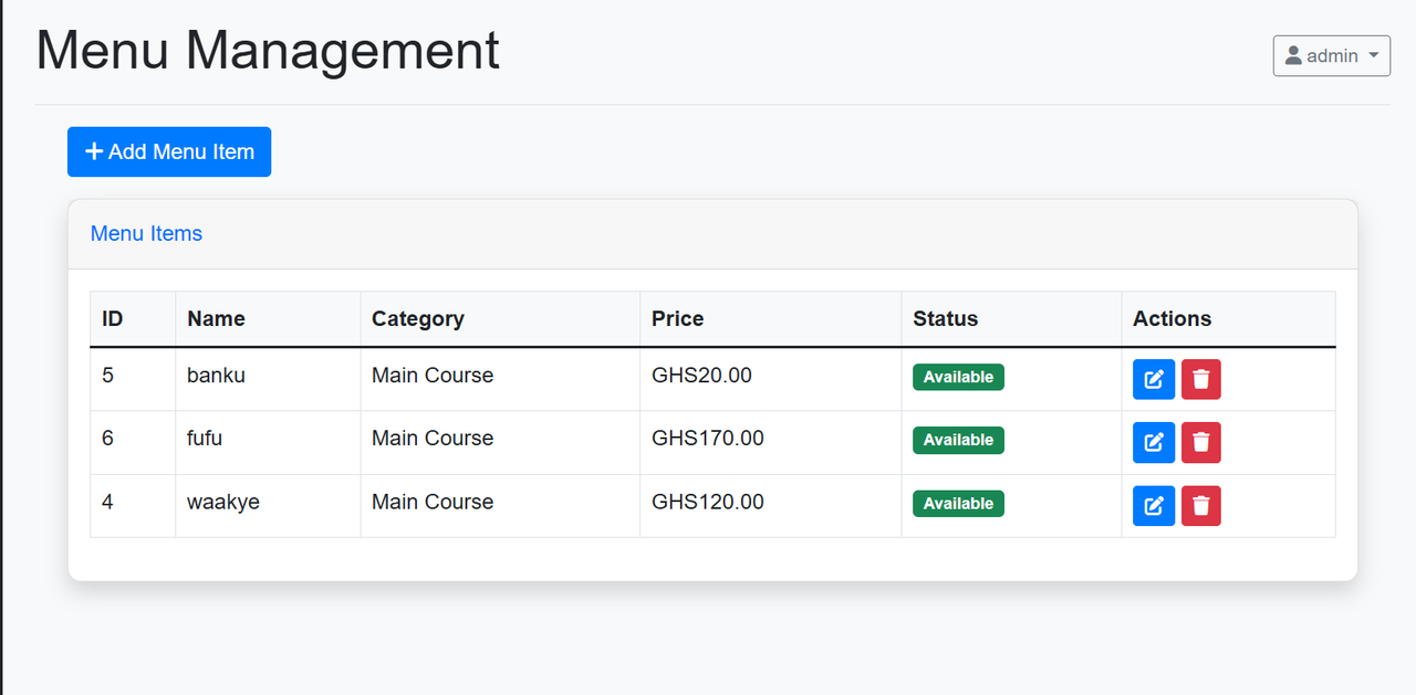 Restaurant Menu Management
