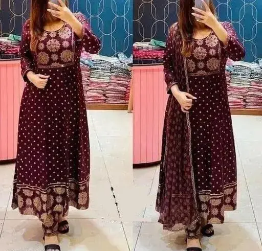 Anarkali Dupatta Set" Women's Printed "Anarkali Kurti" & Pant Dupatta Set Color 2 (R110)