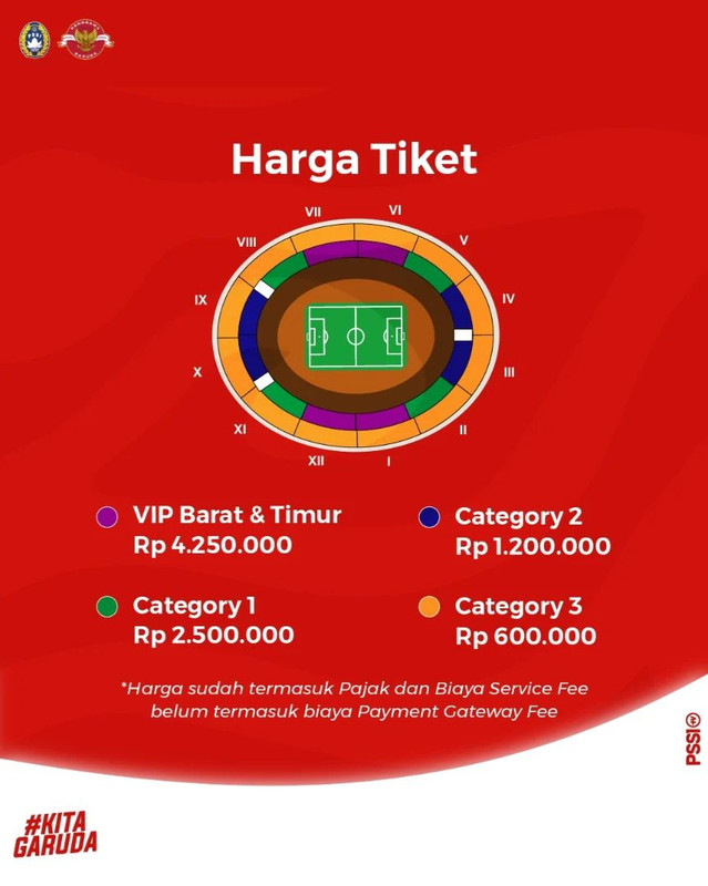 Harga tiket dan detail seat plan kursi penonton pertandingan Indonesia Vs Argentina.