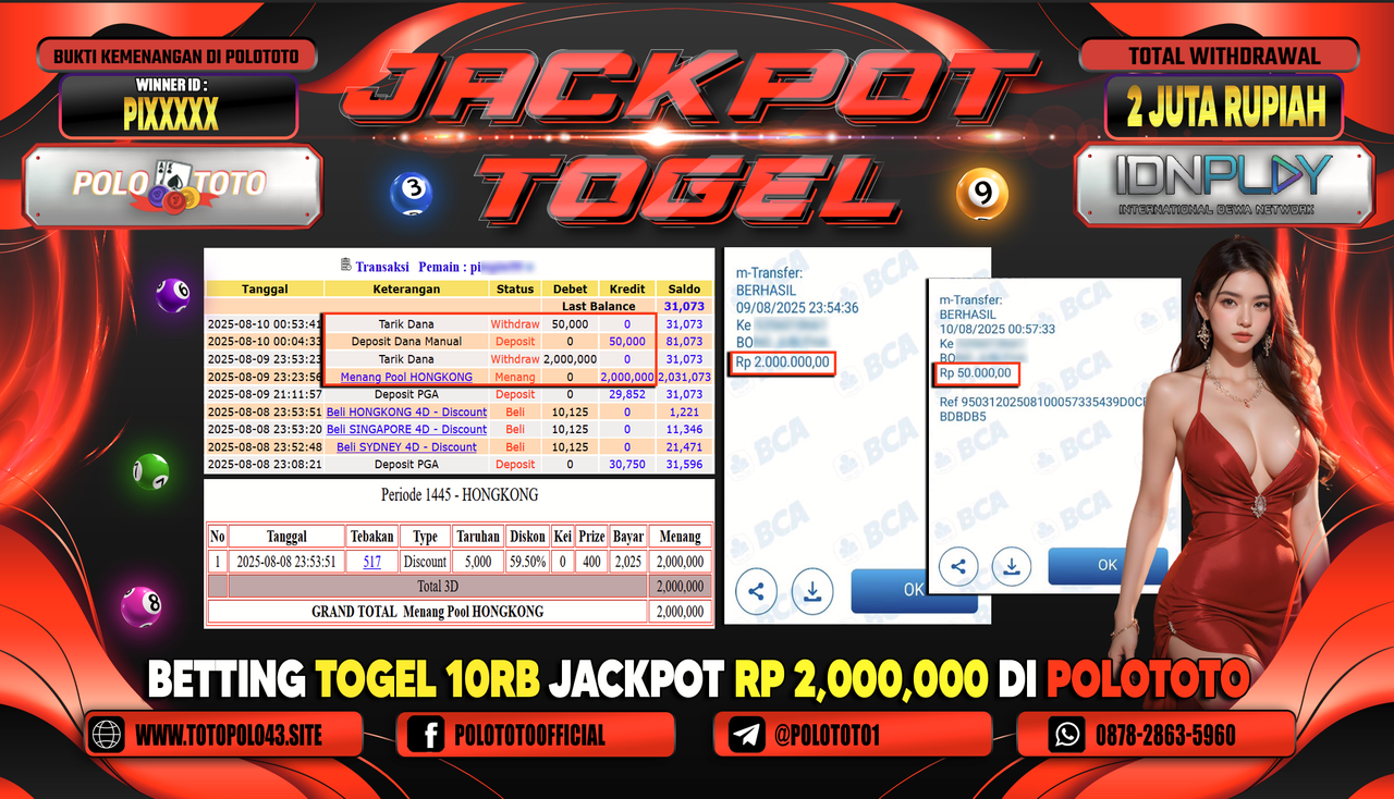 POLOTOTO JACKPOT TOGEL HONGKONG LOTTO Rp.2.000.000,-LUNAS