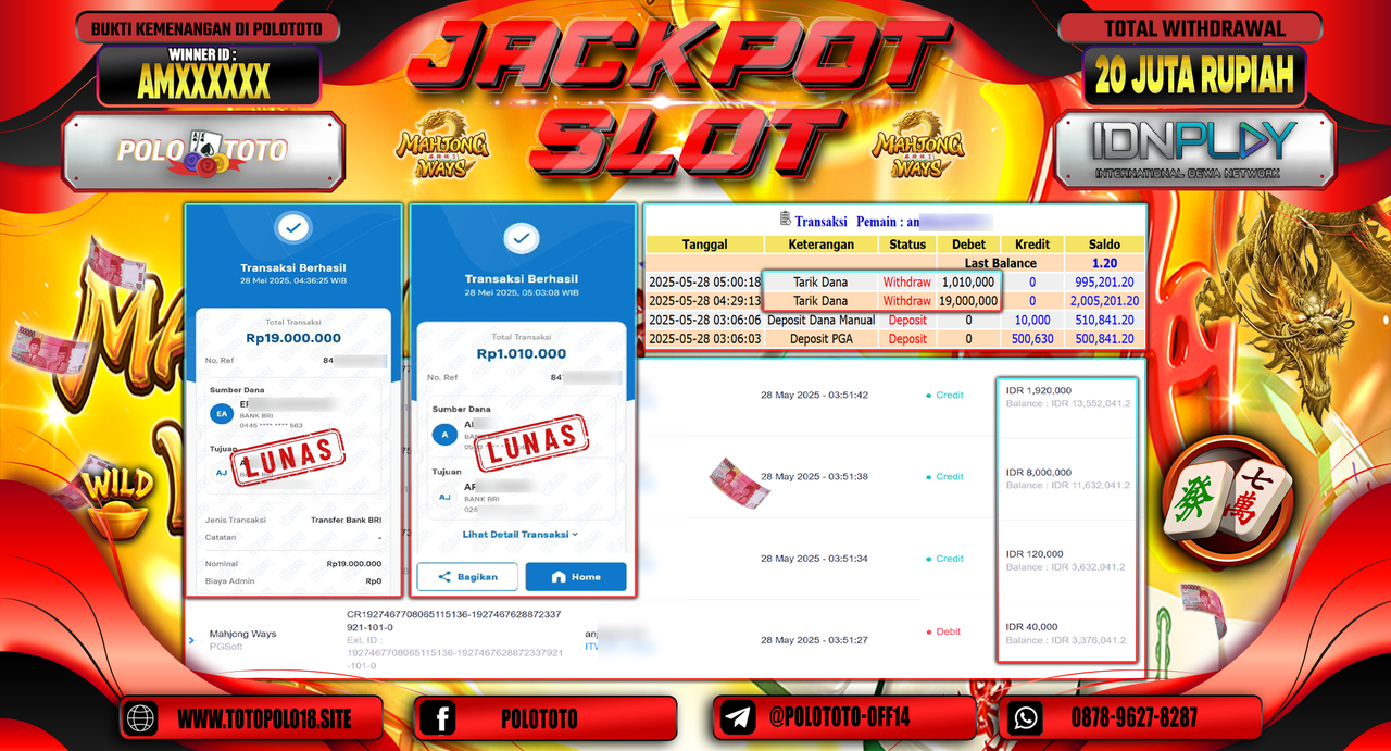 POLOTOTO JACKPOT SLOT MAHJONG WAYS Rp.20.010.000,-
