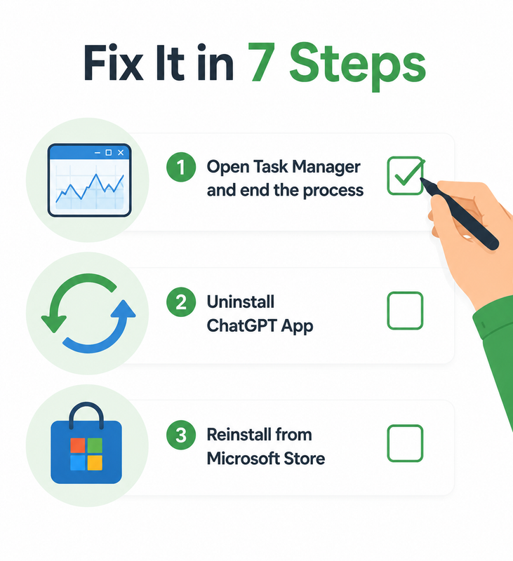 ChatGPT Windows app not working 7 step fix checklist