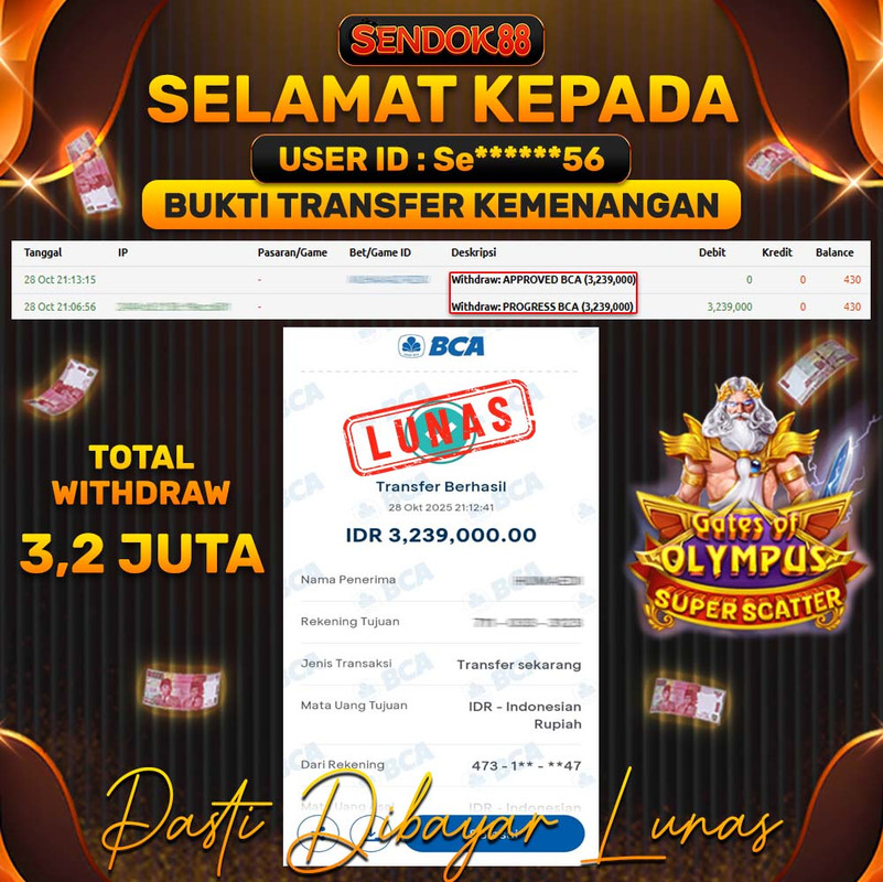 SENDOK88 JEPE! GATES OF OLYMPUS SUPER SCATTER Rp 3.239.000,- LUNAS!