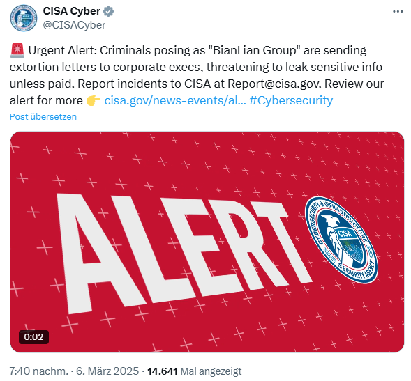 CISA warning about BianLian group