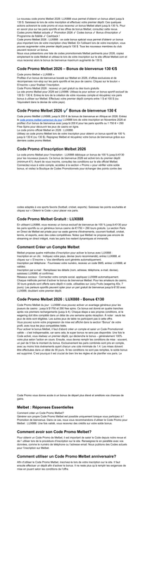 Code Promo Melbet 2026 LUX888 130 Bonus