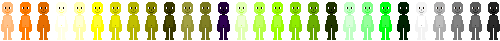arms down, small, mostly green and yellow skin tones
