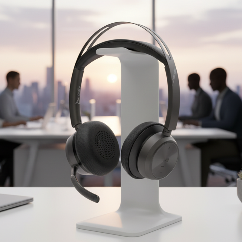 Headset HP Poly Voyager Focus 2 USB-A/C com Base para Microsoft Teams