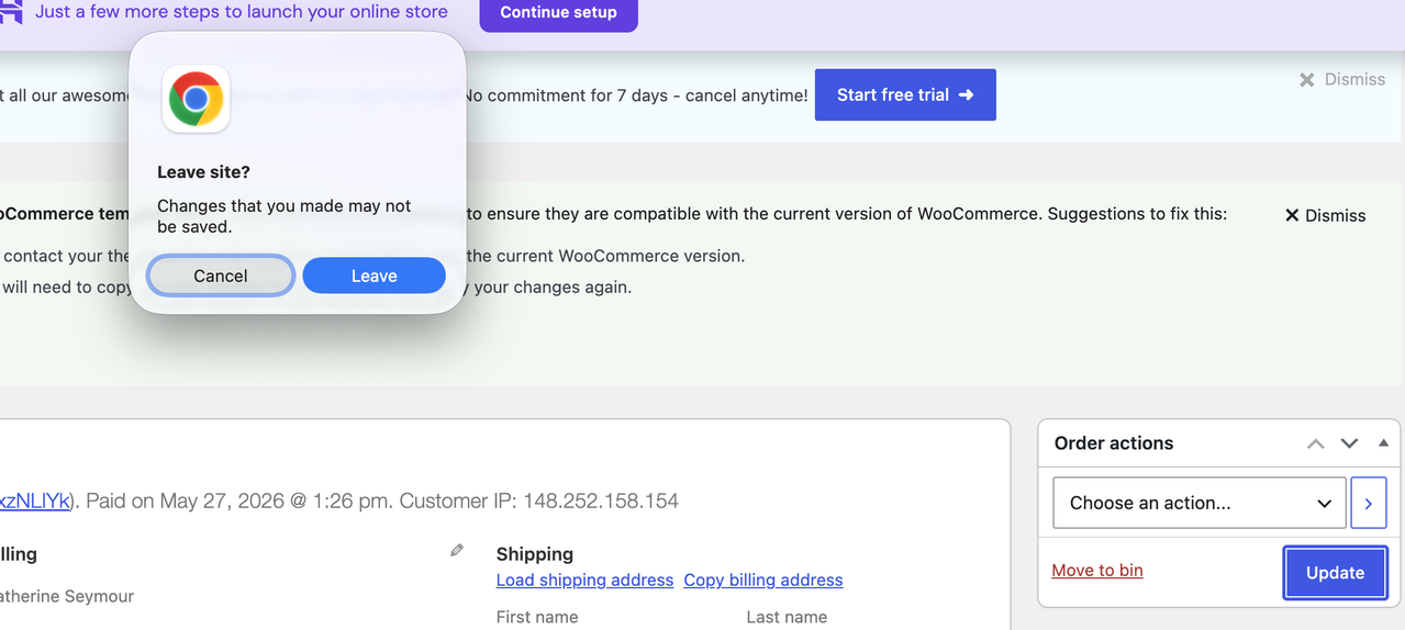 Woocommerce Leave Site