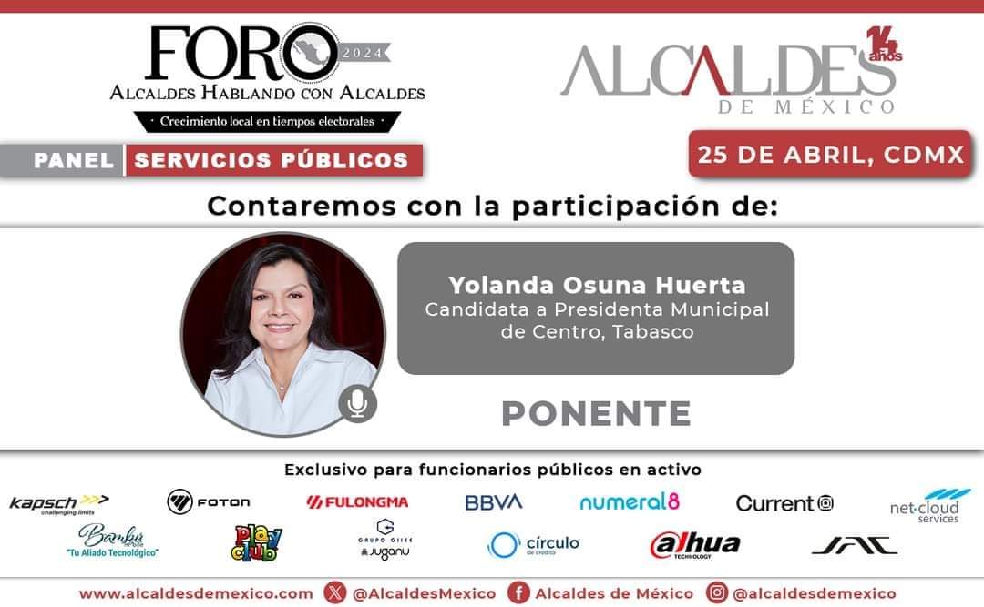 Participará Yolanda Osuna en Foro «Alcaldes hablando de Alcaldes»