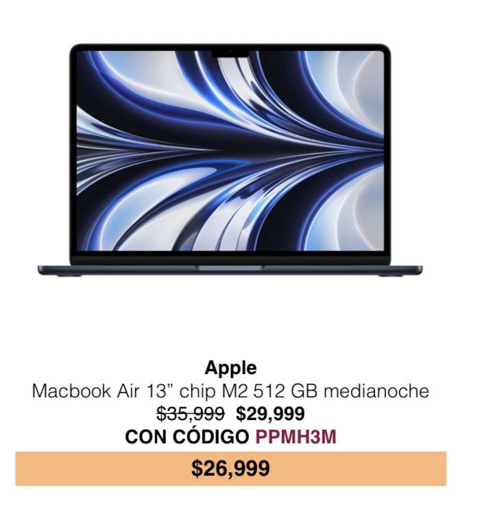 Costco: Apple Macbook Air 13 Chip M2 512GB Medianoche con PayPal + HSBC ó Banorte