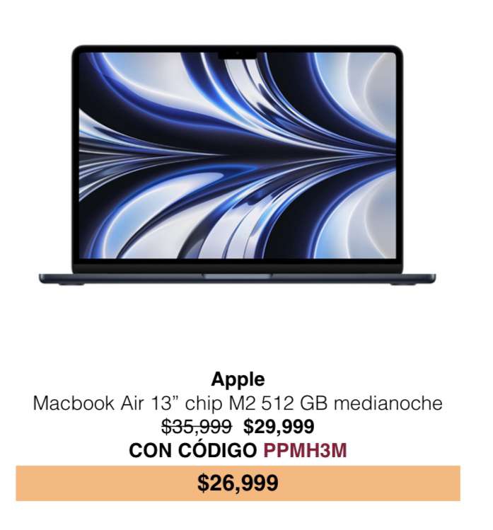 Costco: Apple Macbook Air 13 Chip M2 512GB Medianoche con PayPal + HSBC ó Banorte 