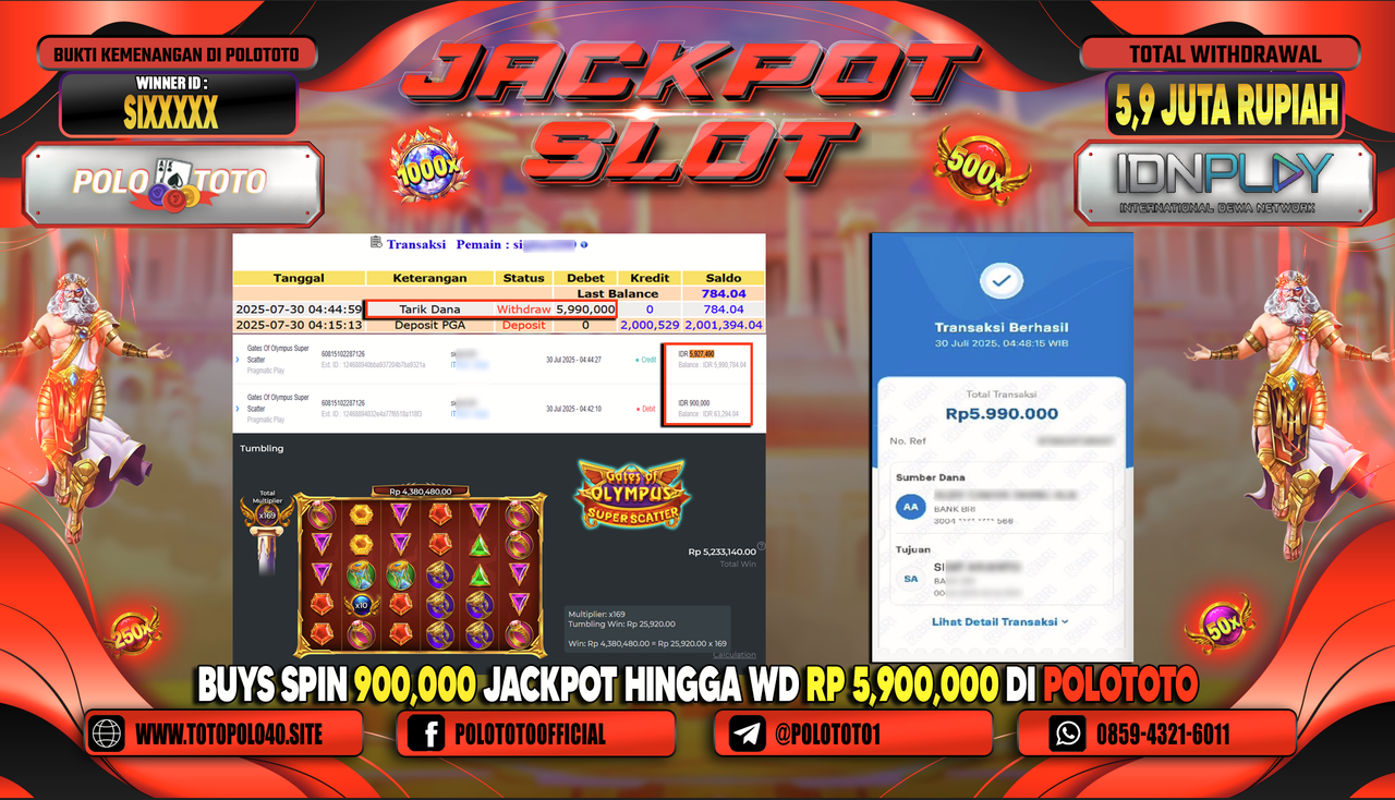 POLOTOTO JACKPOT SLOT GATES OF OLYMPUS SUPER SCATTER Rp.5.900.000,- LUNAS